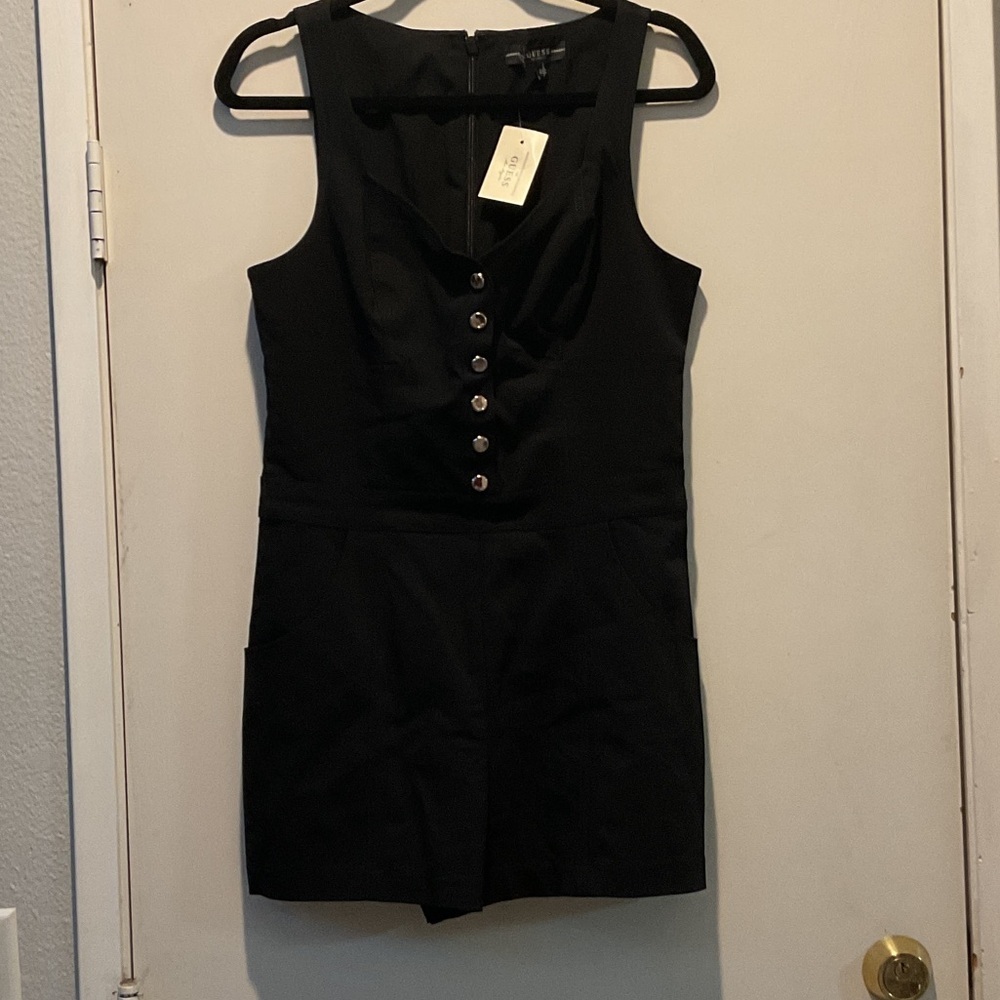 Guess Black Sleeveless romper with Front Buttons